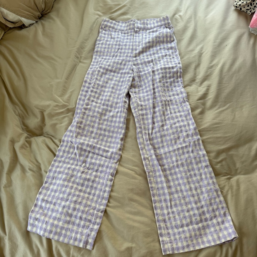 Zara Lavender and White Plaid Trousers